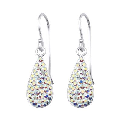 Silver Pear Earrings with Crystal